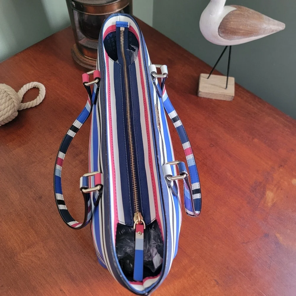 Kate Spade WKRU4294 Nautical Stripe Blue White Red PVC Tote Bag